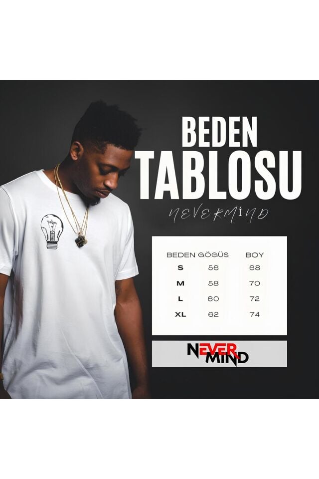 Oversize Tişört Kadın | Sol Alt ''NEVERMIND'' Baskılı Geniş Kalıp T-Shirt Unisex