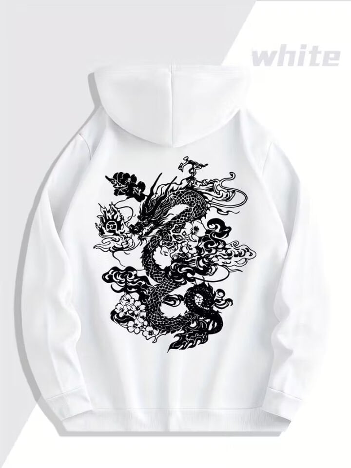 Sevgili Kombini Ejderha Sırt Desenli Kapşonlu Sweatshirt – Oversize 3 İplik