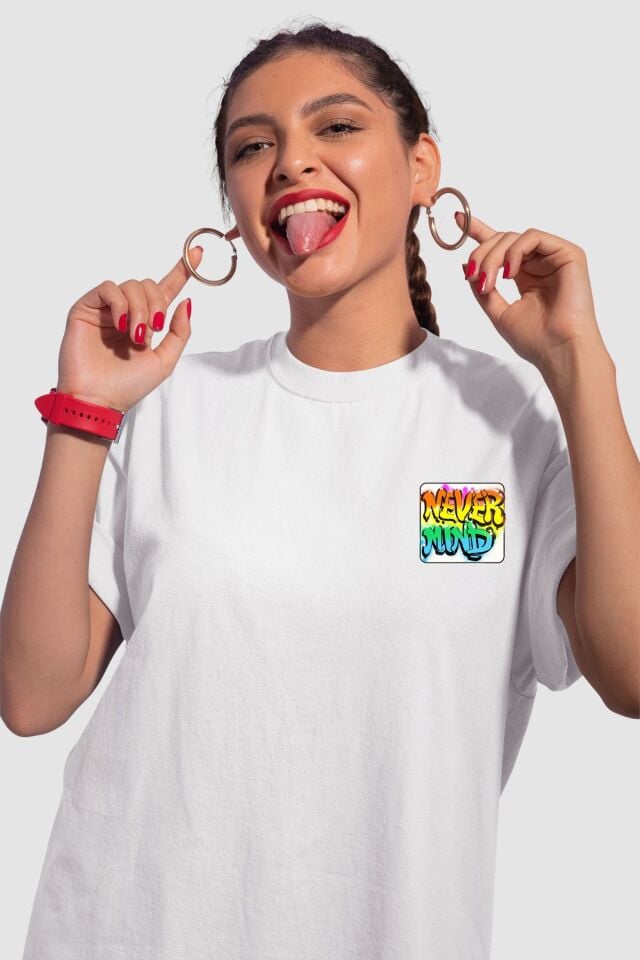 Unisex Renkli Graffiti Baskılı Oversize Beyaz T-shirt