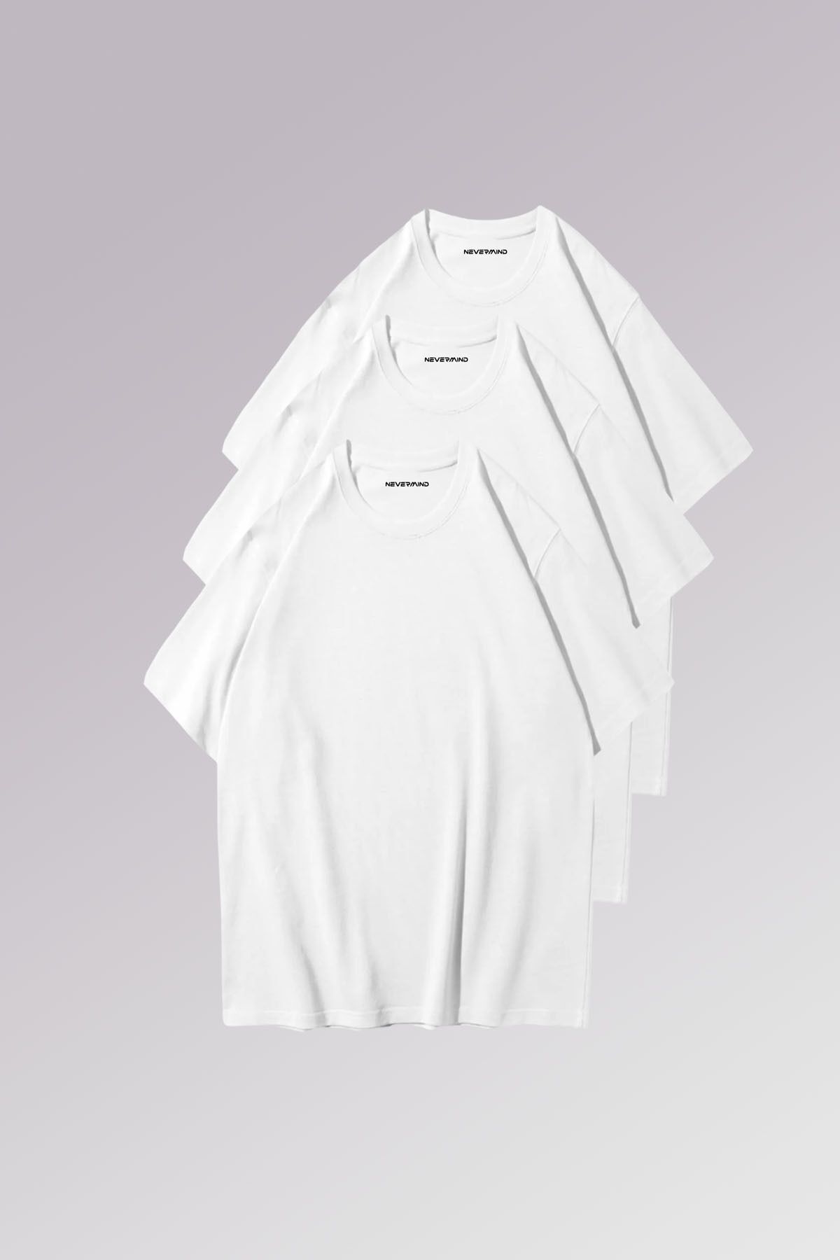 Erkek & Kadın Beyaz %100 Pamuklu 3’lü T-shirt Paketi