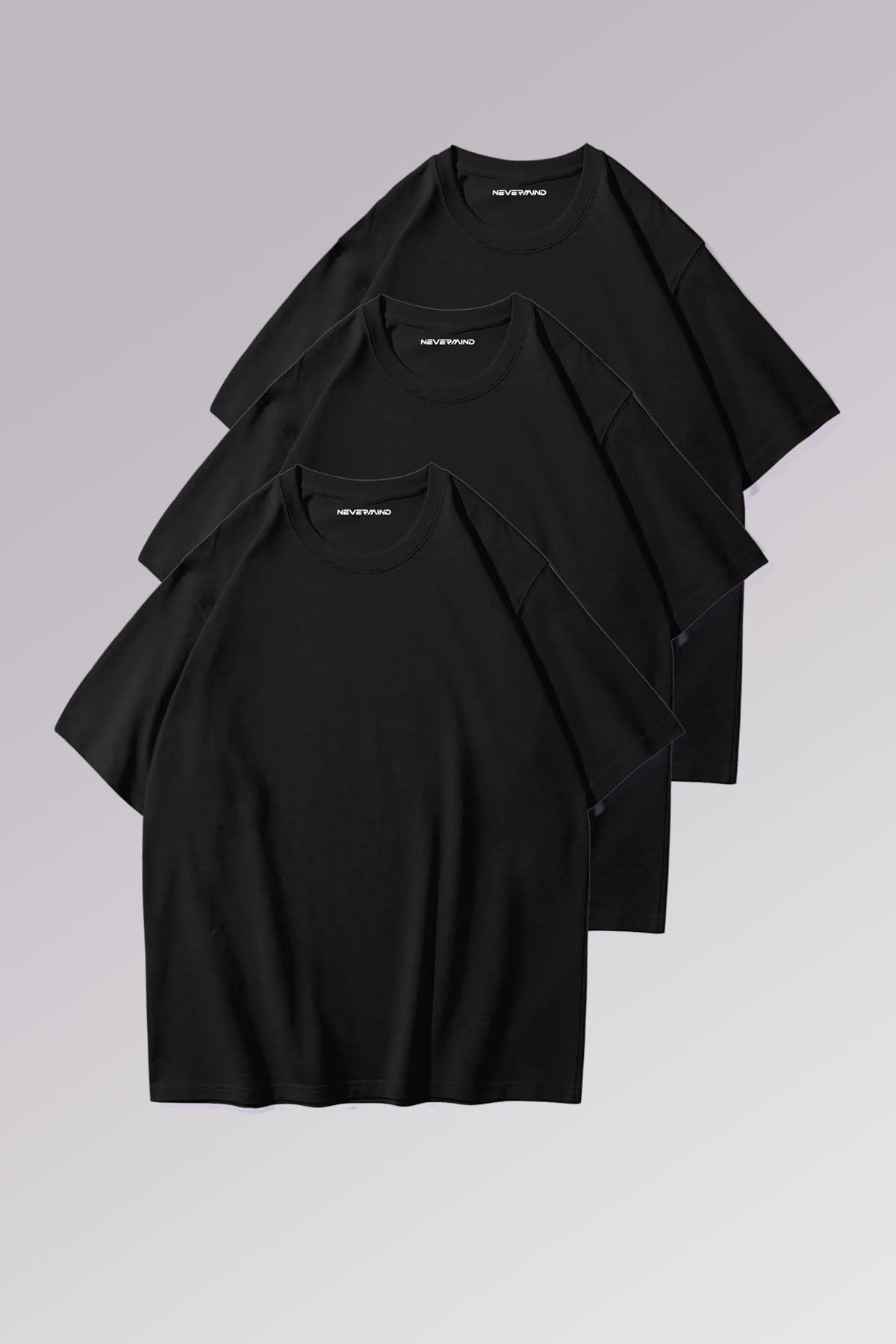 Erkek & Kadın Siyah %100 Pamuklu 3’lü T-shirt Paketi