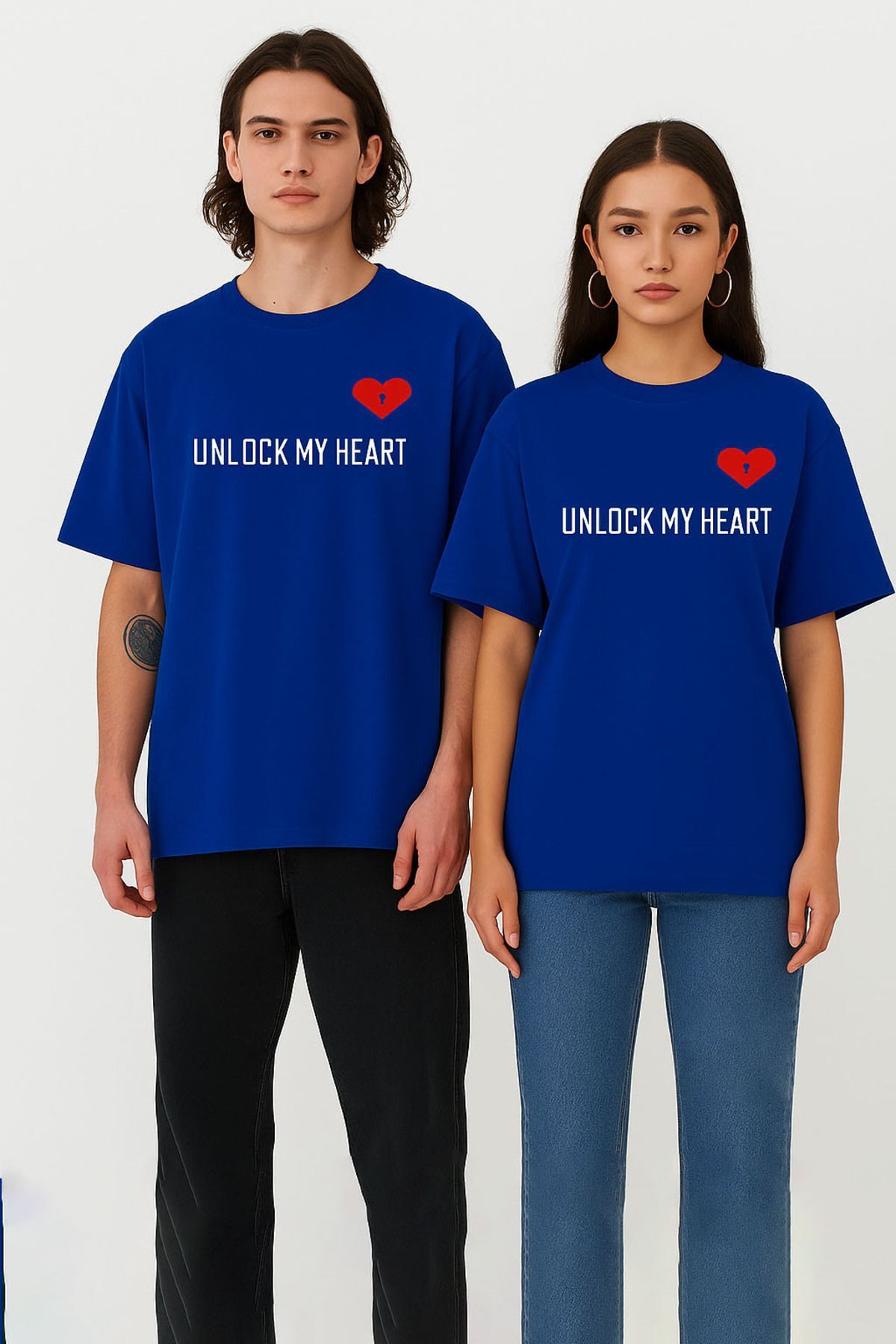 Unisex Kadın Erkek The Key To Çift Sevgili T-shirt 2'li Set Takım