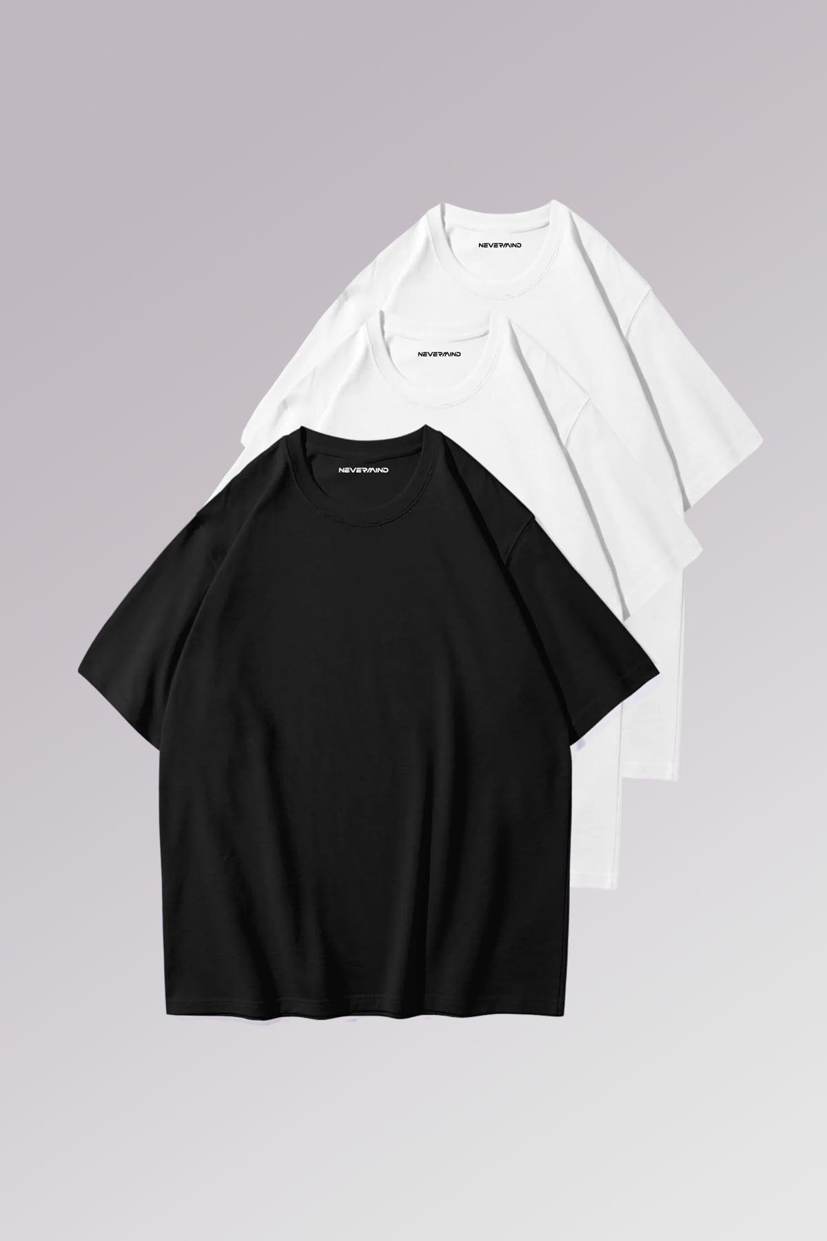 Erkek 2 Beyaz 1 Siyah %100 Pamuklu 3’lü T-shirt Paketi