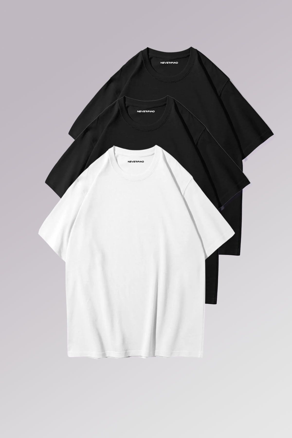 Erkek Siyah Beyaz %100 Pamuklu 3’lü T-shirt Paketi