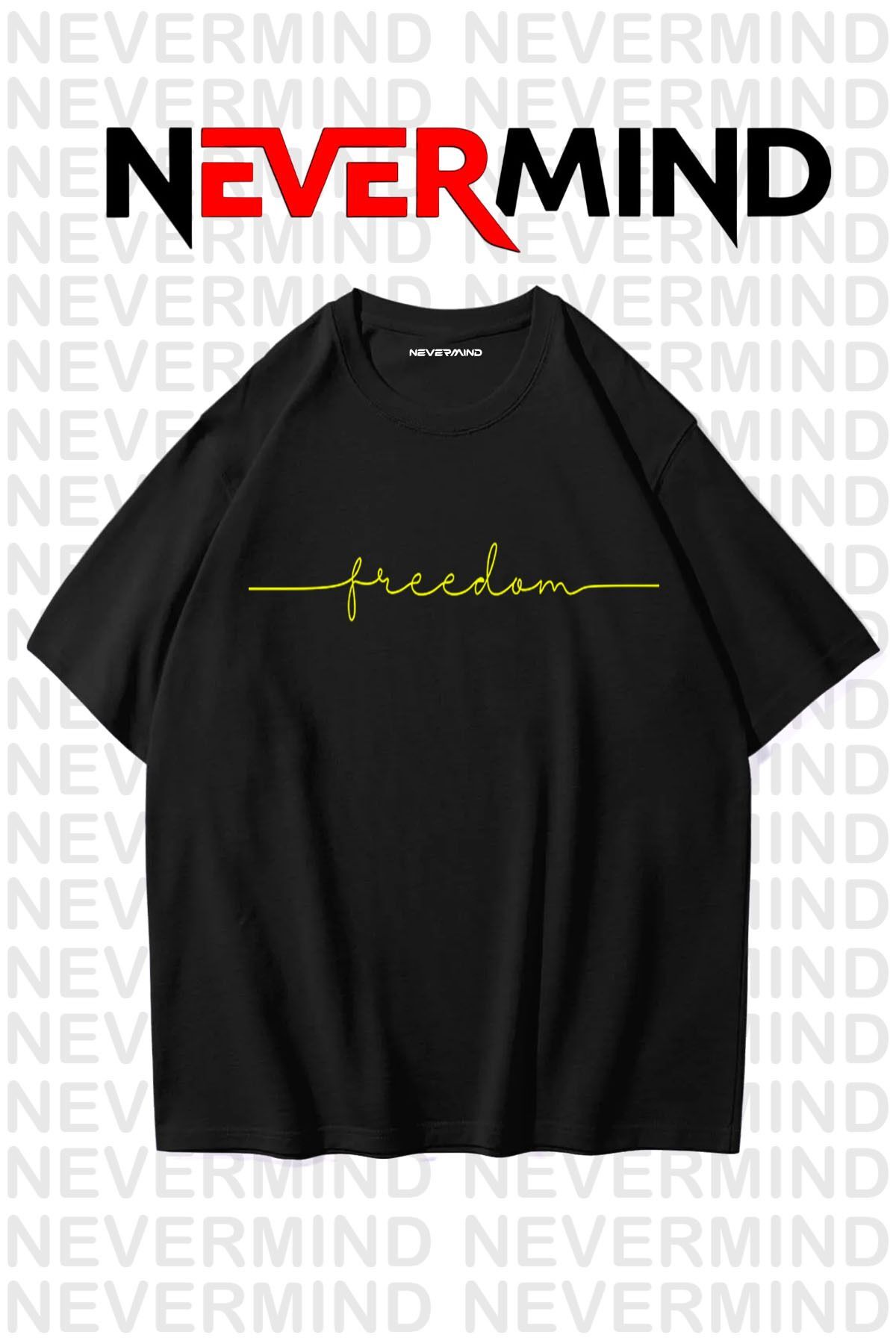 Erkek Oversize “Freedom” Baskılı Erkek Tişört – Yazlık Rahat Pamuklu Tshirt