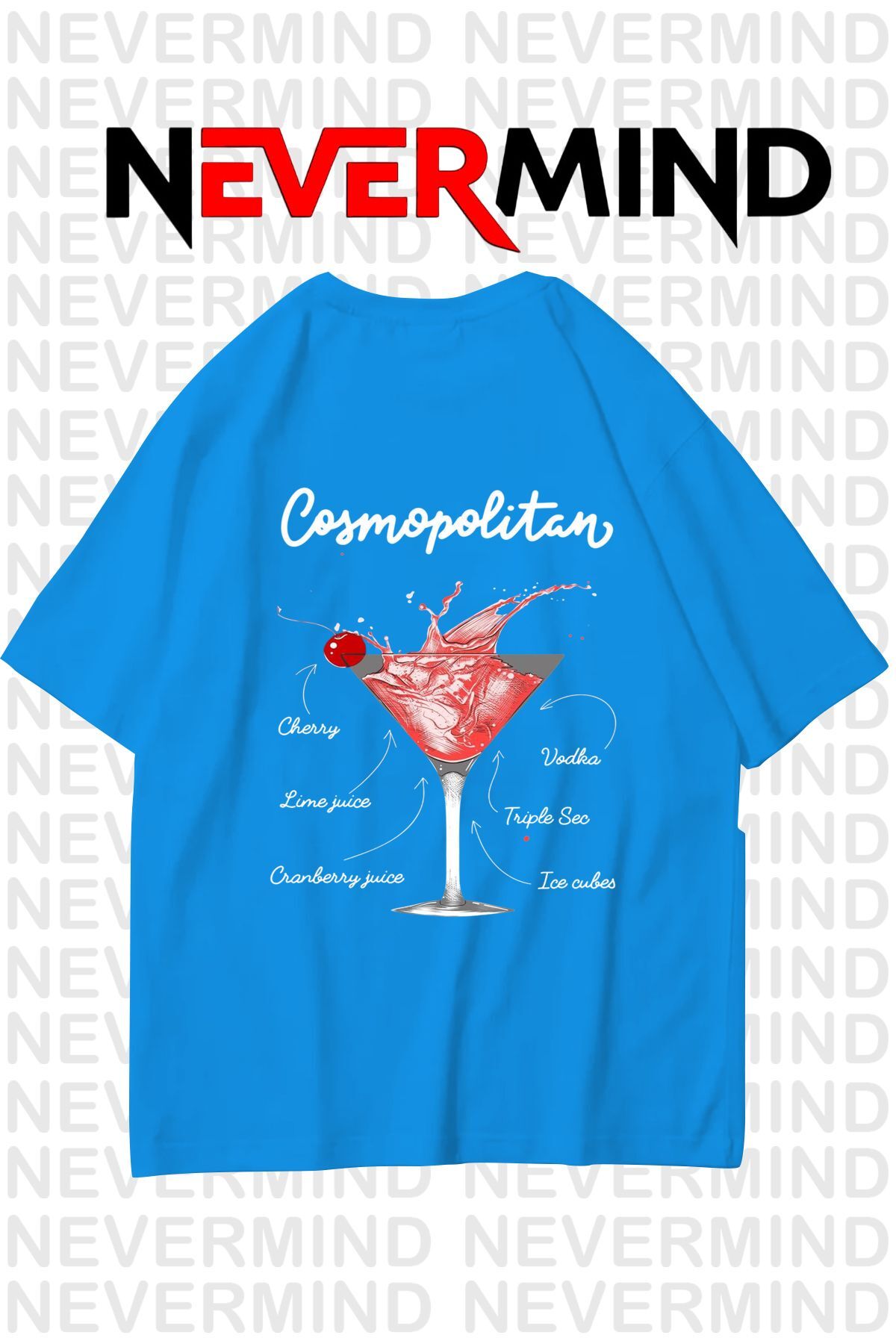 Kadın Oversize Pamuk Tişört - Cosmopolitan Kokteyl Desenli