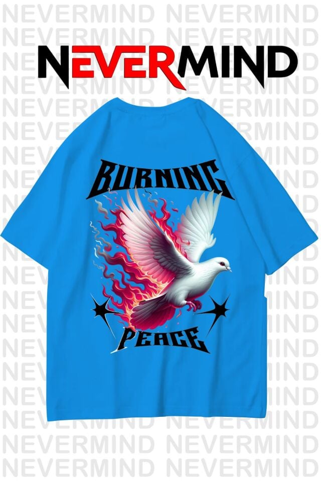Unisex Burning Peace Baskılı %100 Pamuk Oversize Tshirt