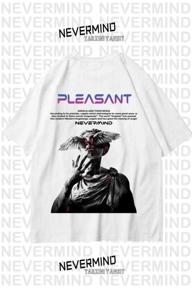 Unisex Kadın Erkek Pleasant Baskılı Özel Tasarım Oversize T-shirt