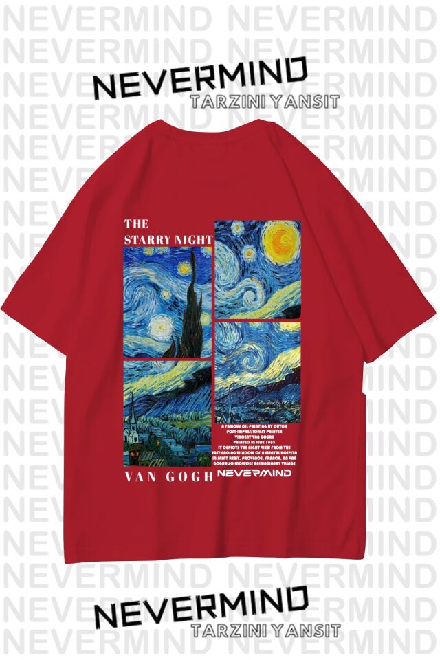 Unisex Van Gogh Baskılı Oversize Tshirt