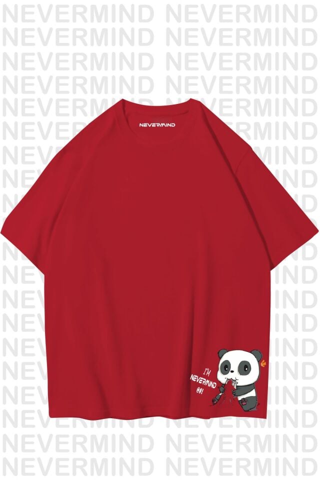 Unisex Kadın Erkek Nevermınd Panda Özel Tasarım Baskılı  Oversize Tshirt
