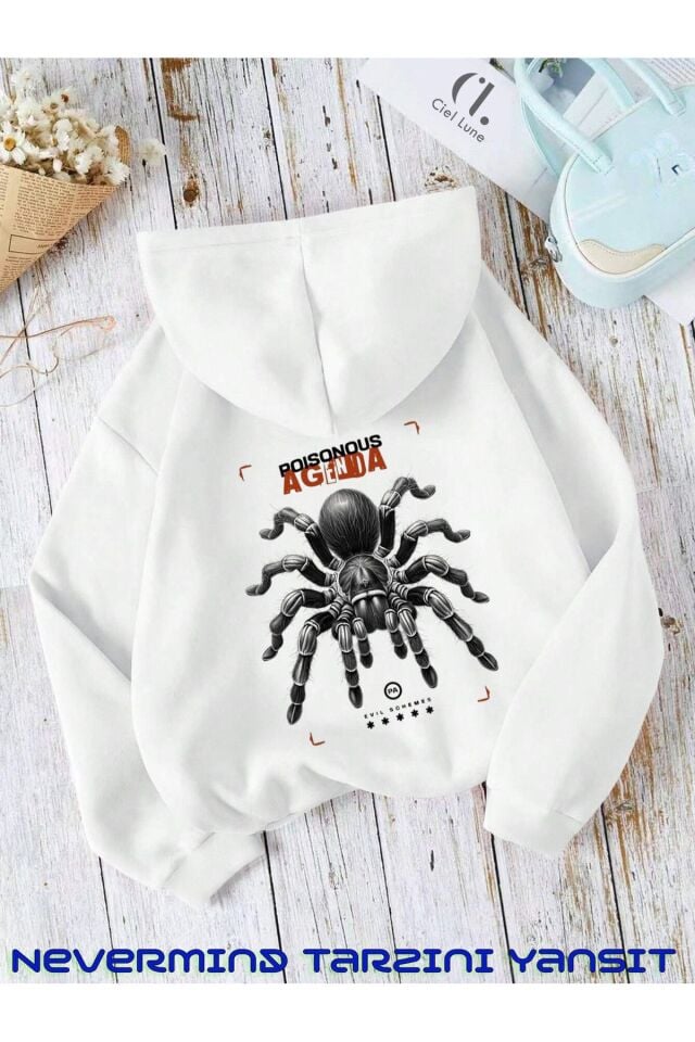 Unisex Kadın Erkek Agenda Baskılı Özel Tasarım Baskılı Kapşonlu Sweatshirt