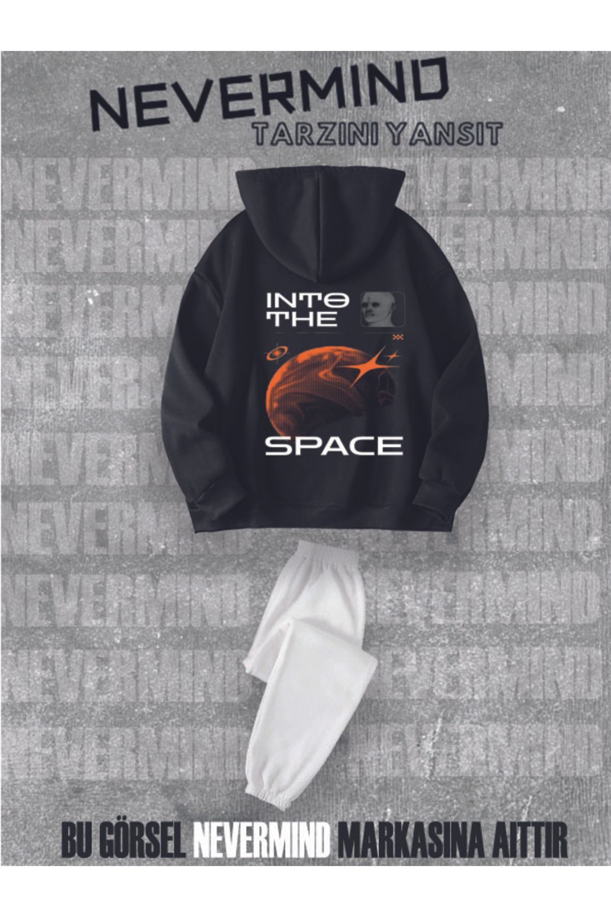 Eşofman Takımı Sweatshirt Jogger - Oversize Pamuk İnto Space Baskılı Sweatshirt-Jogger Alt