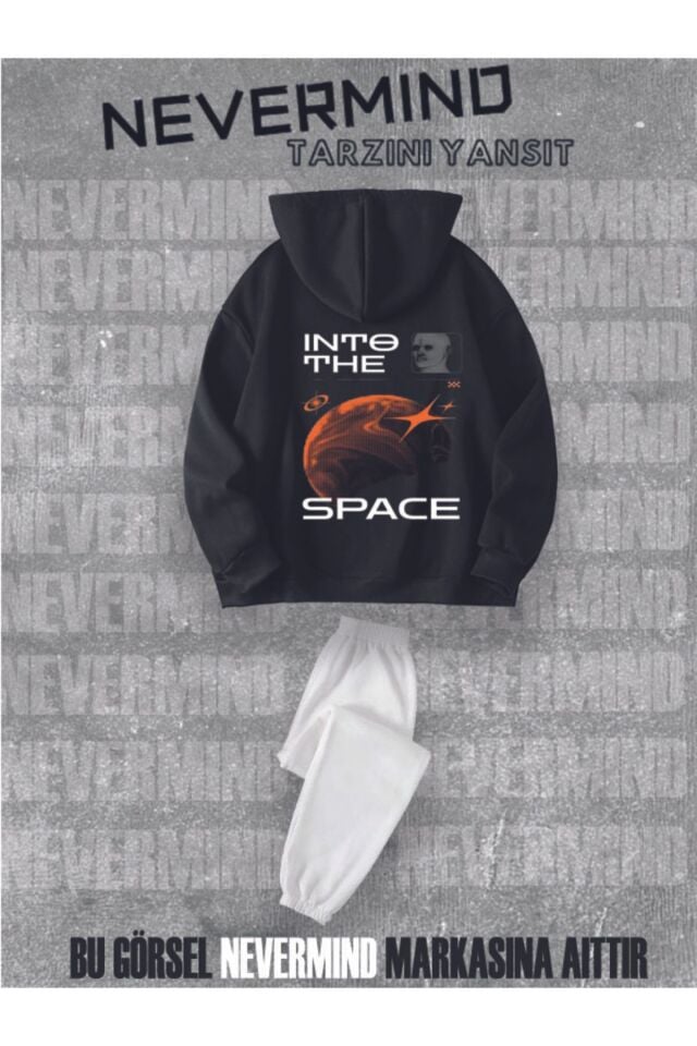 Eşofman Takımı Sweatshirt Jogger - Oversize Pamuk İnto Space Baskılı Sweatshirt-Jogger Alt