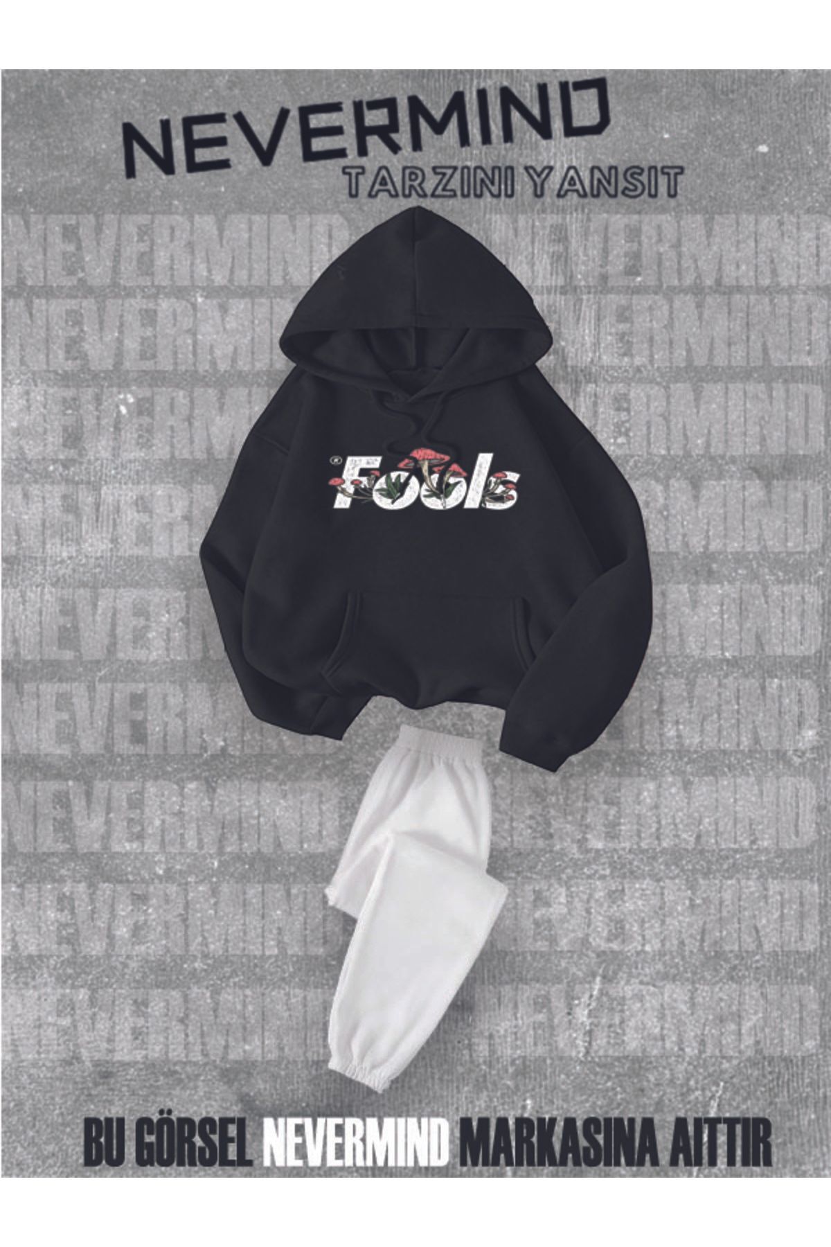 Eşofman Takımı Sweatshirt Jogger - Oversize Pamuk Fools Baskılı Sweatshirt-Jogger Alt