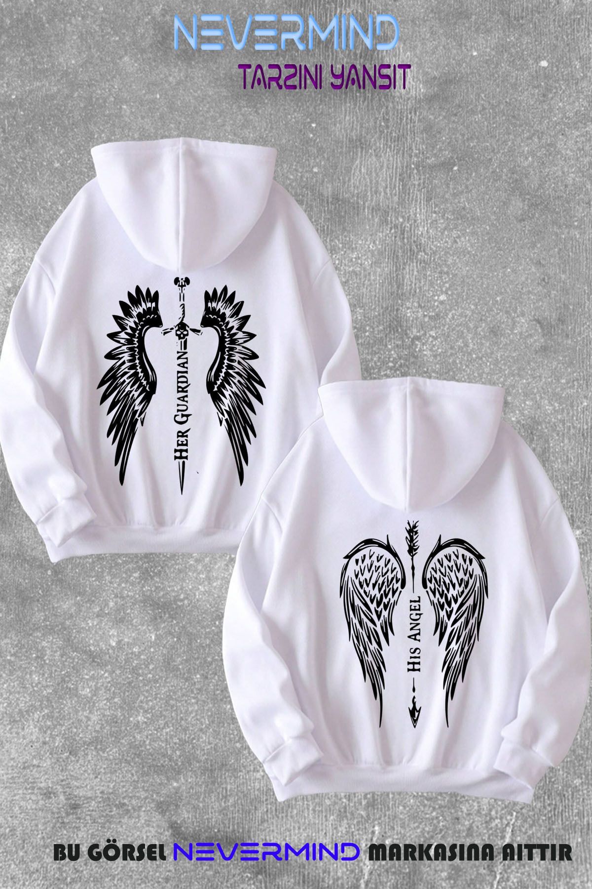 Sevgili Angel & Guardian çift kombini Baskılı Kapüşonlu Sweatshirt 2li Set Takım