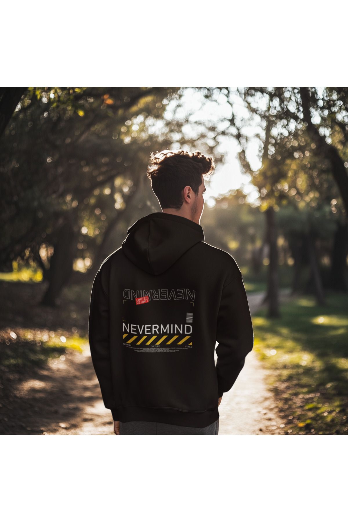 Unisex Nevermind Barcode Baskılı Oversize Baskılı Kapşonlu Sweatshirt 3 Iplik