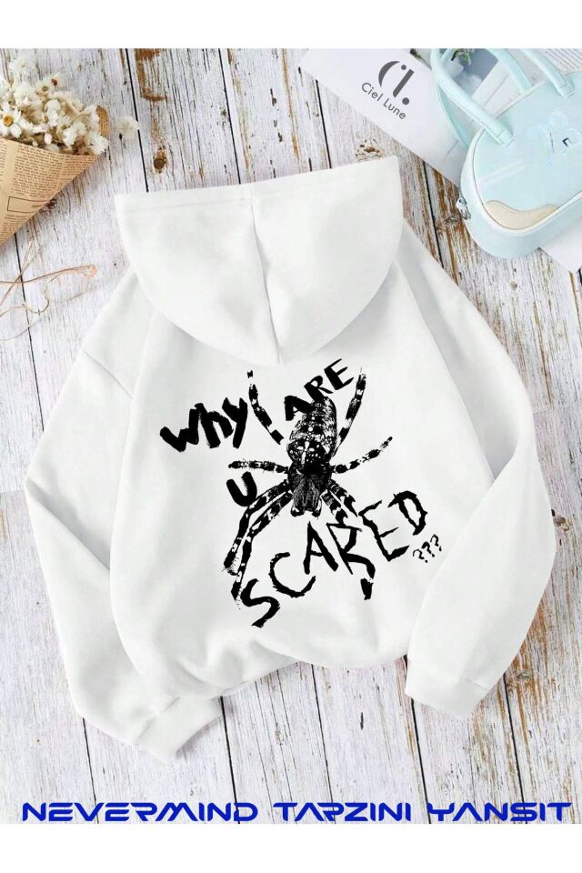 Unisex Whe Are you Baskılı Oversize Baskılı Kapşonlu Sweatshirt 3 Iplik