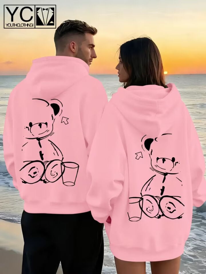 Sevgili Çift Kapüşonlu Sweatshirt 2’li Set – Unisex Oversize 3 İplik