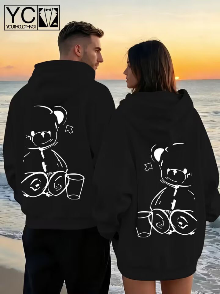 Sevgili Çift Kapüşonlu Sweatshirt 2’li Set – Unisex Oversize 3 İplik