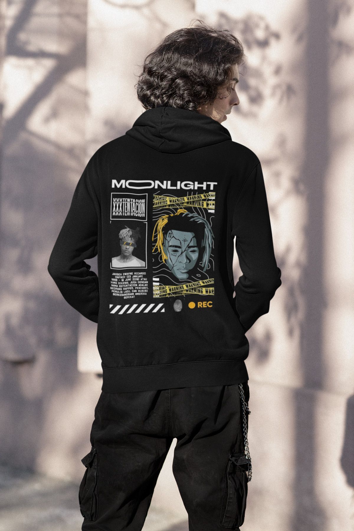 Unisex MoonLight Baskılı Oversize Baskılı Kapşonlu Sweatshirt 3 Iplik