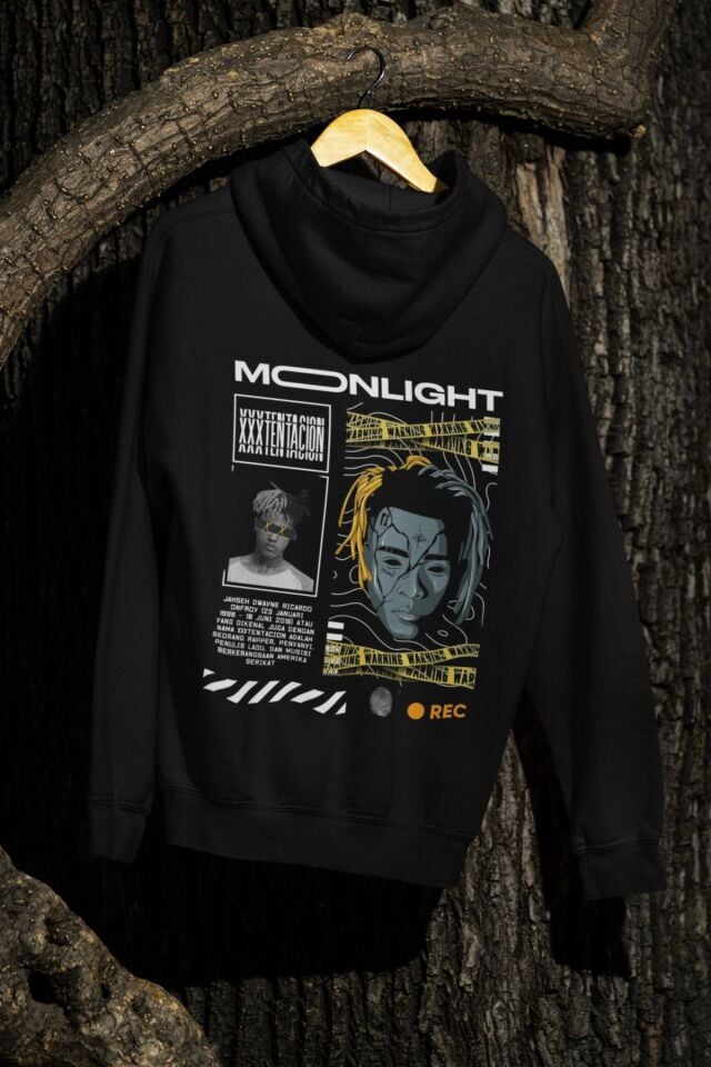 Unisex MoonLight Baskılı Oversize Baskılı Kapşonlu Sweatshirt 3 Iplik