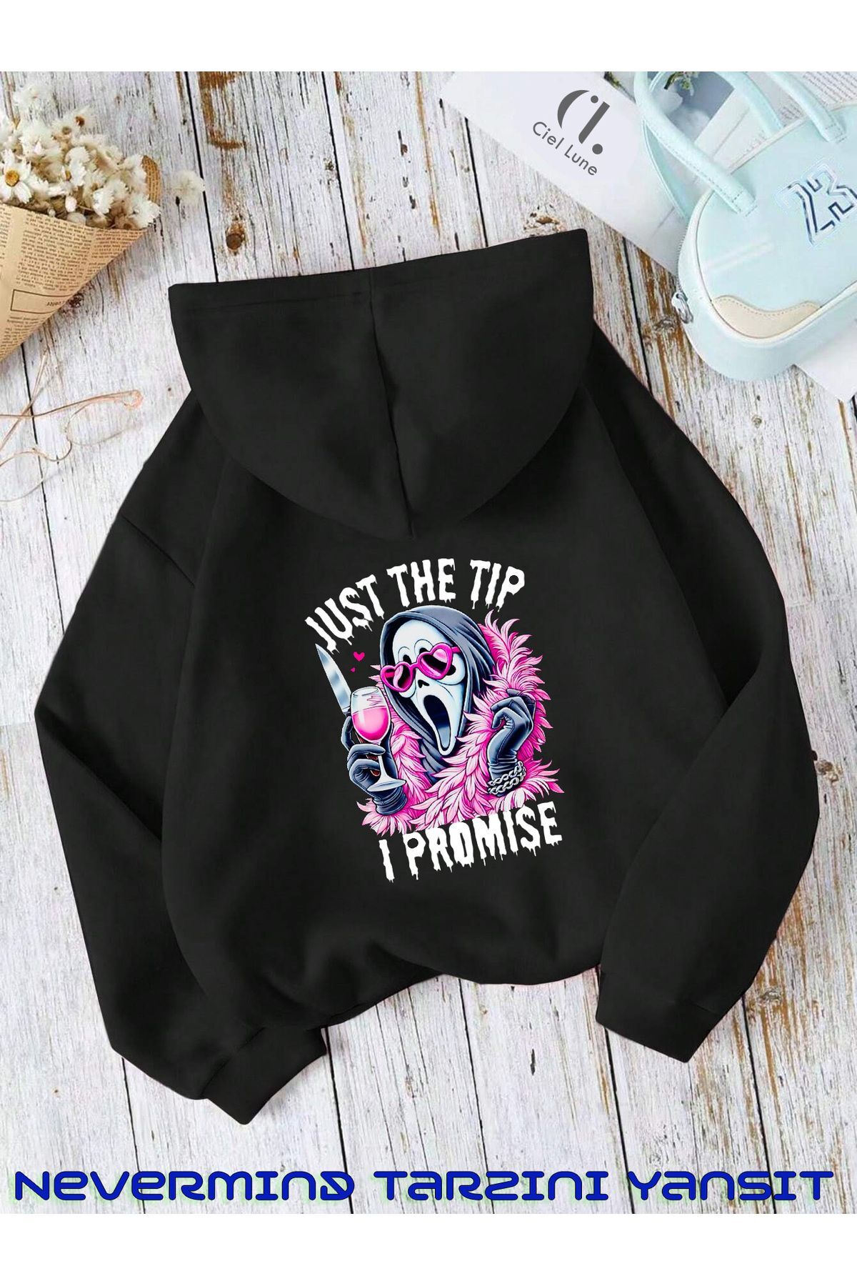 Unisex Just The Ön Arka Baskılı Oversize  Kapşonlu Sweatshirt 3 Iplik