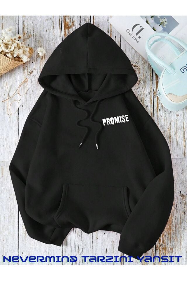Unisex Just The Ön Arka Baskılı Oversize  Kapşonlu Sweatshirt 3 Iplik