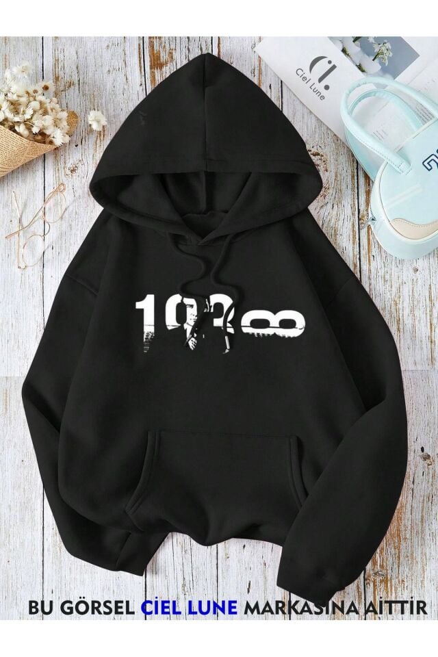 Unisex 10 Kasım 193? Baskılı Oversize Baskılı Kapşonlu Sweatshirt 3 Iplik