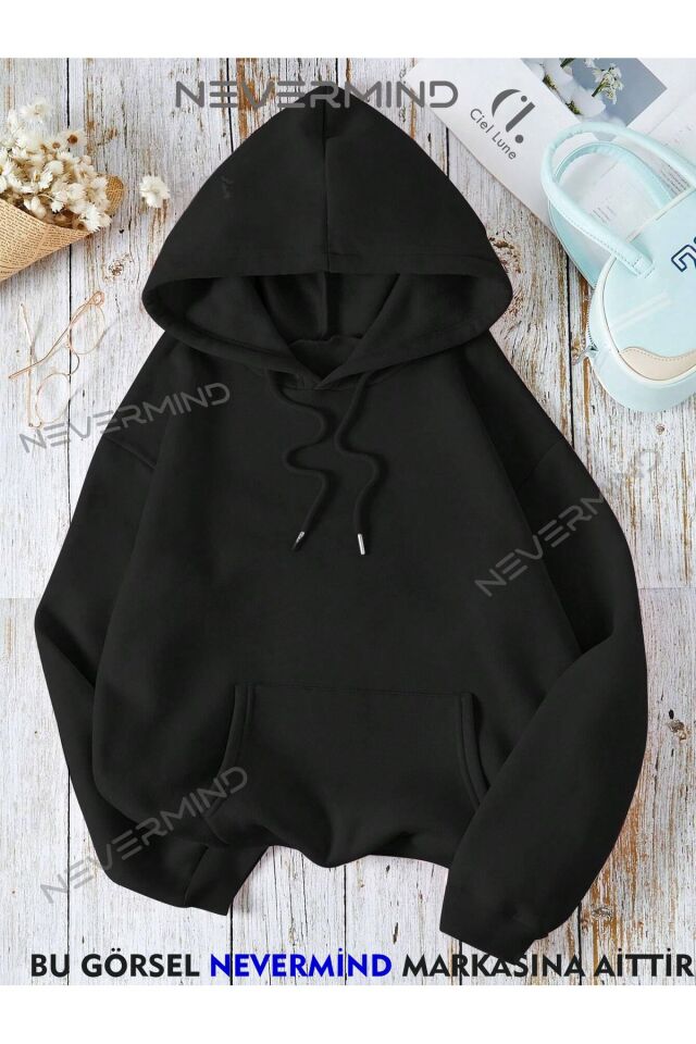Unisex Born To Baskılı Oversize Baskılı Kapşonlu Sweatshirt 3 Iplik
