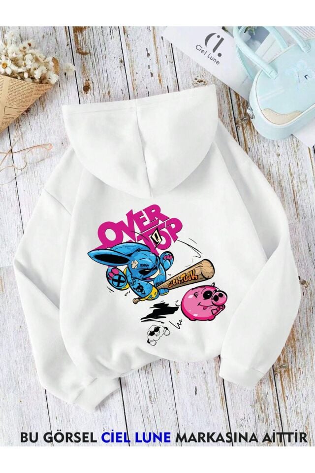 Over Up Yazılı Baskılı Oversize Baskılı Kapşonlu Sweatshirt 3 Iplik