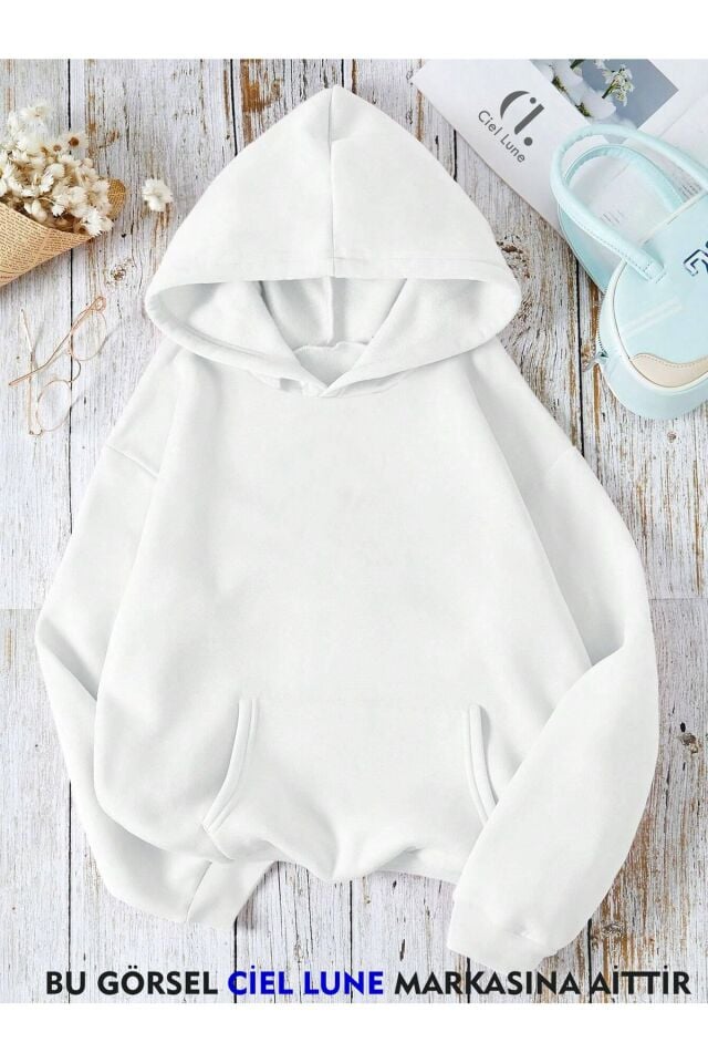 Over Up Yazılı Baskılı Oversize Baskılı Kapşonlu Sweatshirt 3 Iplik