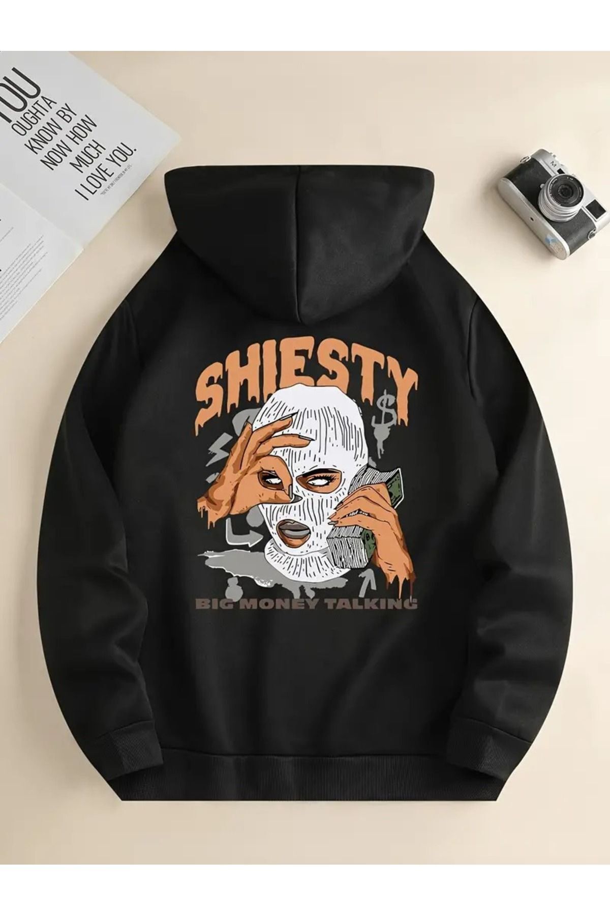Unisex Big Money Shıesty Baskılı Oversize Baskılı Kapşonlu Sweatshirt 3 Iplik