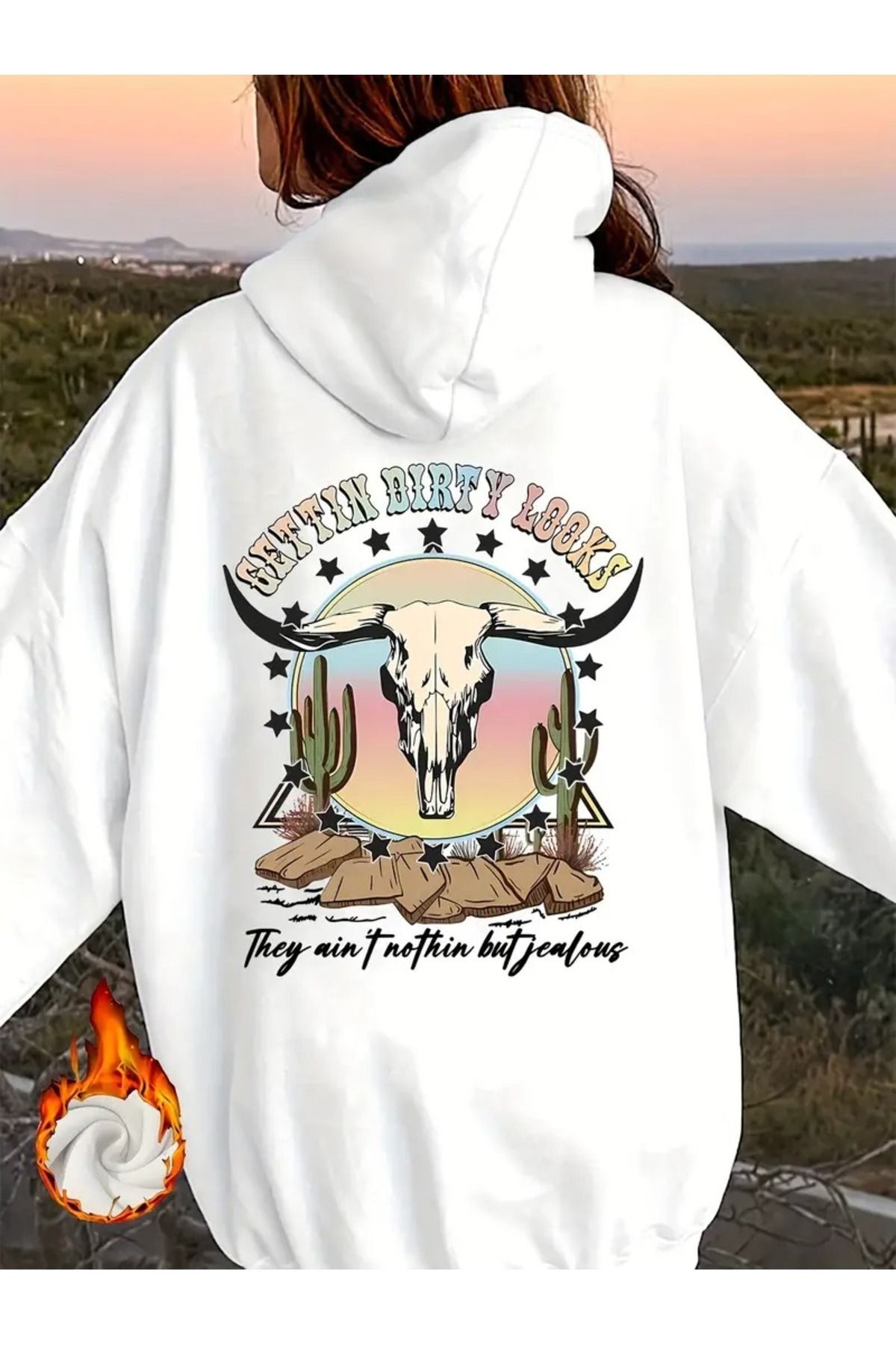 Unisex Dirty Looks Baskılı Oversize Baskılı Kapşonlu Sweatshirt 3 Iplik