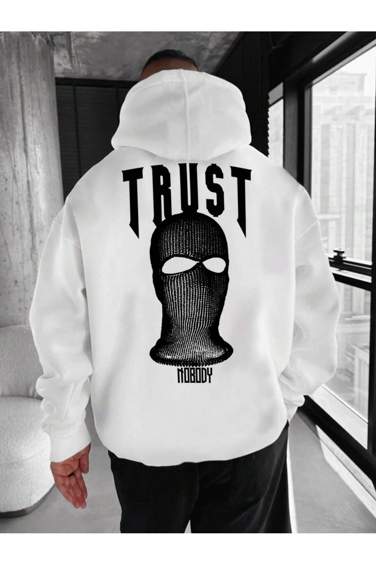 Unisex Trust  Baskılı Oversize Baskılı Kapşonlu Sweatshirt 3 Iplik
