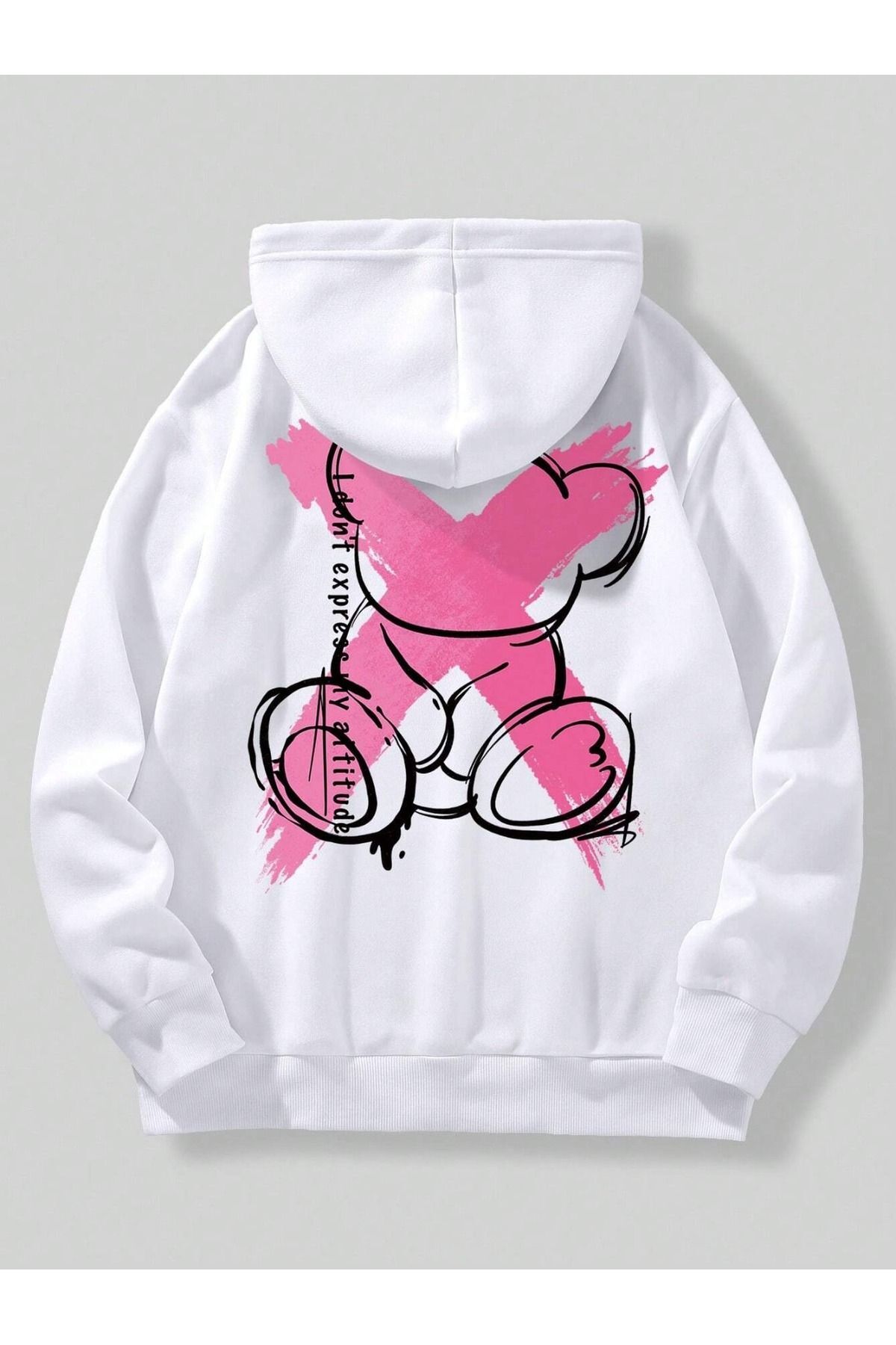 Unisex IDONT X Baskılı Oversize Baskılı Kapşonlu Sweatshirt 3 Iplik