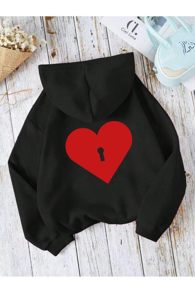 Sevgili Çift Kombin Key to Yazı Baskılı Renk Kapüşonlu Sweatshirt 2li Set Takım