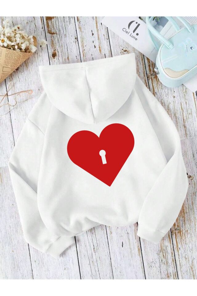 Sevgili Çift Kombin Key to Yazı Baskılı Renk Kapüşonlu Sweatshirt 2li Set Takım