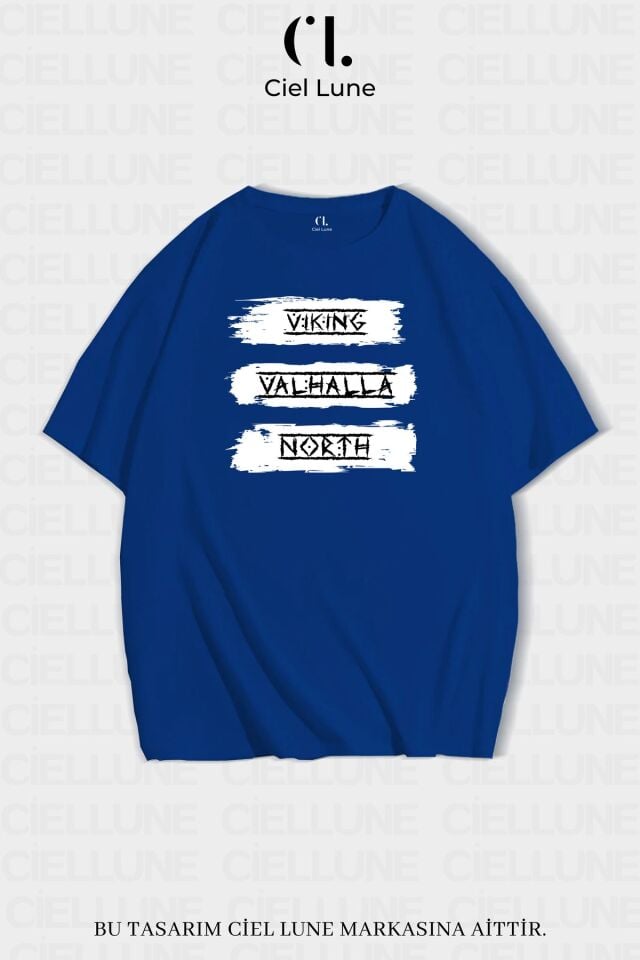 Unisex Kadın Erkek Vıkıng Valhala Baskılı Özel Tasarım Oversize T-shirt