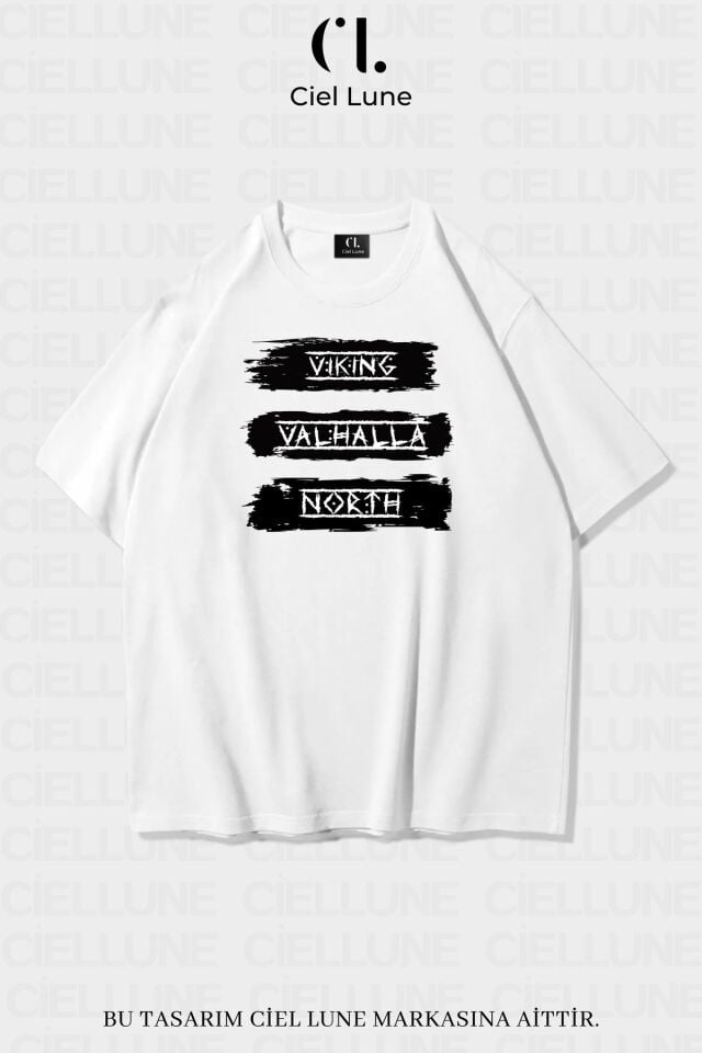 Unisex Kadın Erkek Vıkıng Valhala North Baskılı Özel Tasarım Oversize T-shirt