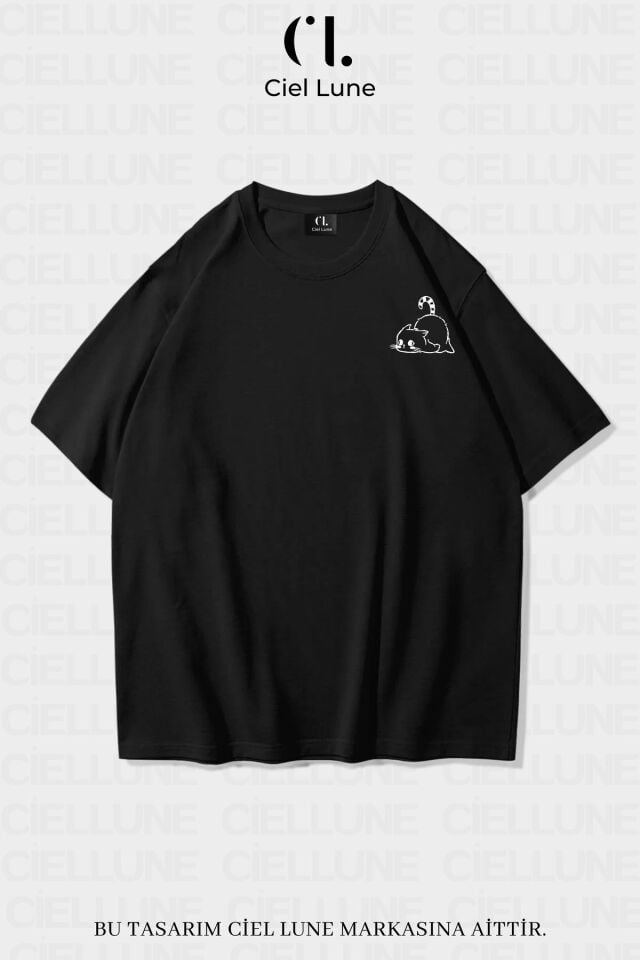 Unisex Kadın Erkek Minimalist Cat Baskılı Özel Tasarım Oversize T-shirt