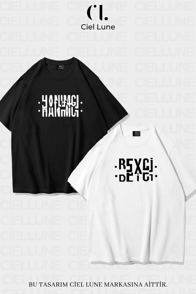 Unisex Kadın Erkek Hanımcı Beyci Baskılı Sevgili Çift Kombini Tasarım Oversize T-shirt 2'li Set