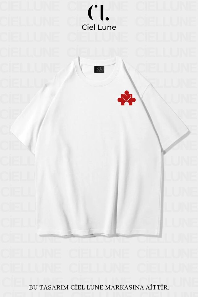 Unisex Kadın Erkek Heart Puzzle Baskılı Sevgili Çift Kombini Tasarım Oversize T-shirt 2'li Set