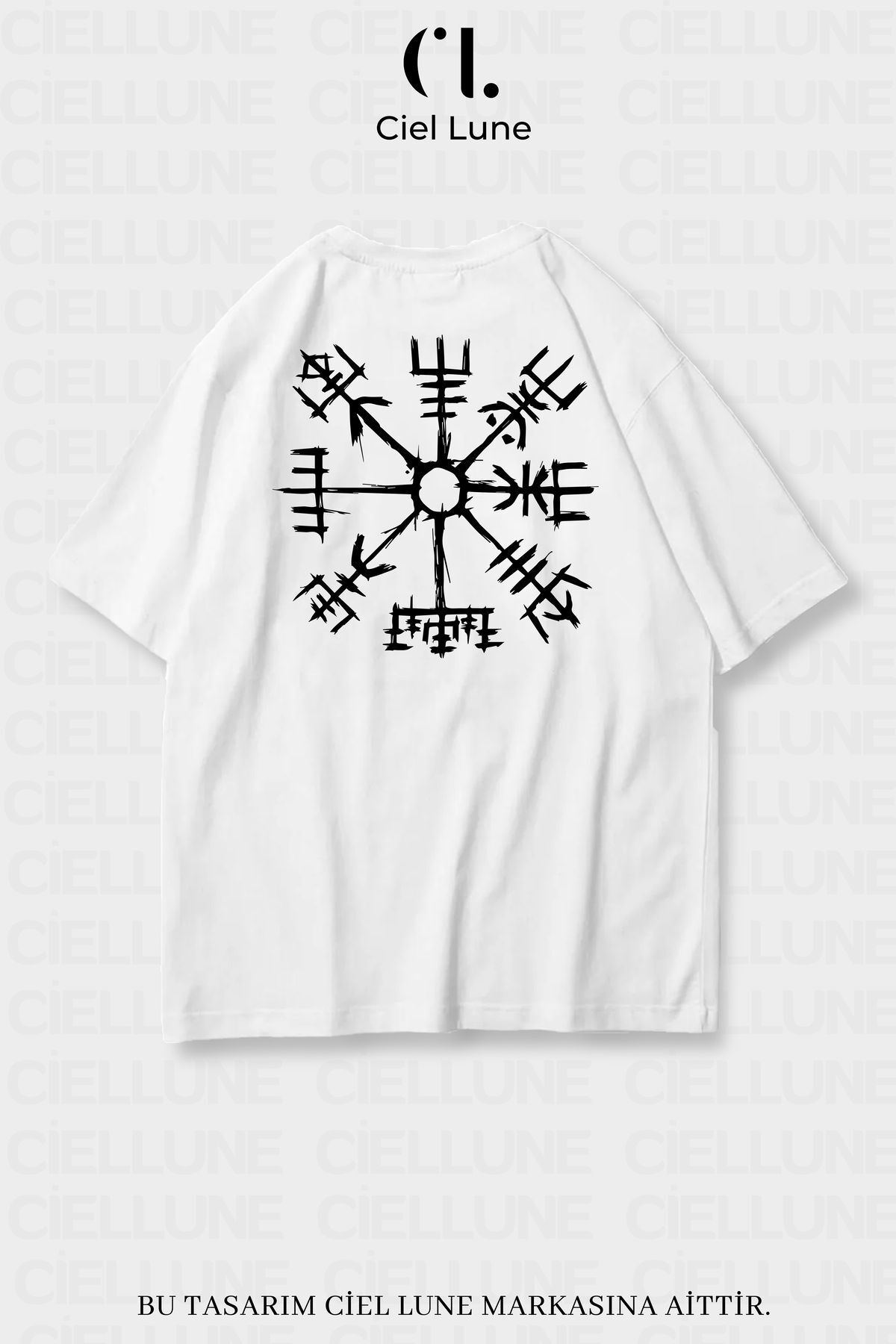 Unisex Kadın Erkek Viking Pusula Vegvisir Baskılı Özel Tasarım Oversize T-shirt