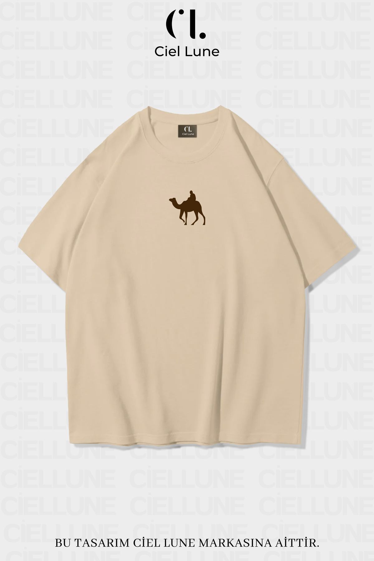Unisex Kadın Erkek Camel Baskılı Özel Tasarım Oversize T-shirt