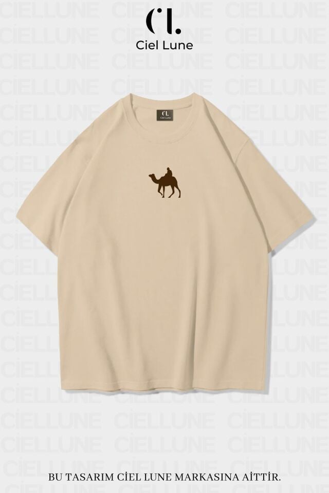 Unisex Kadın Erkek Camel Baskılı Özel Tasarım Oversize T-shirt