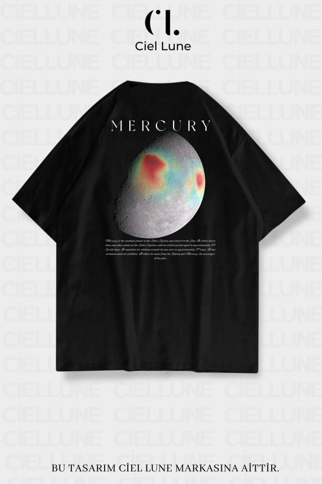 Unisex Kadın Erkek Merkür Baskılı Özel Tasarım Oversize T-shirt
