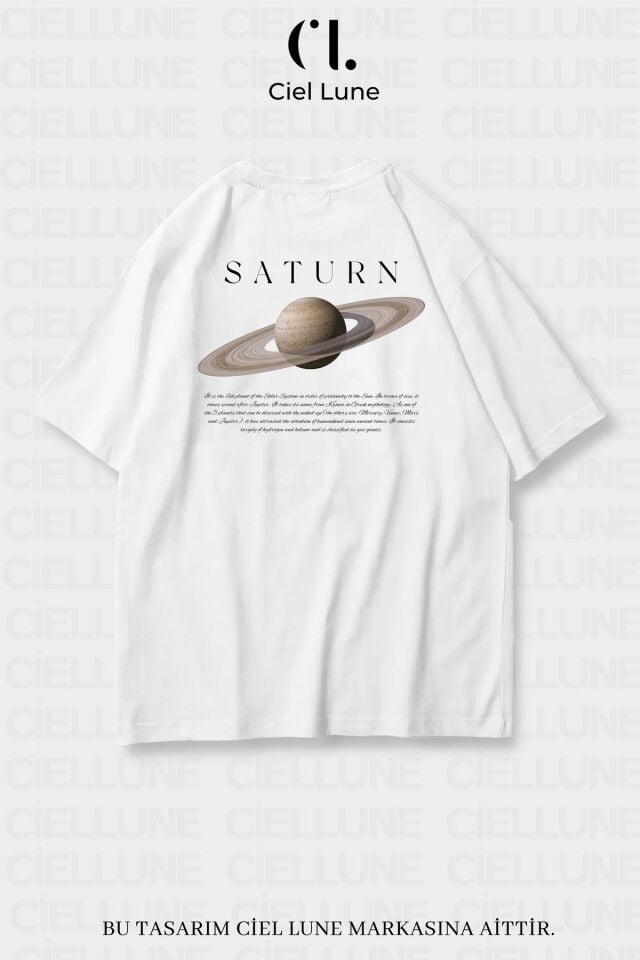 Unisex Kadın Erkek Saturn Baskılı Özel Tasarım Oversize T-shirt