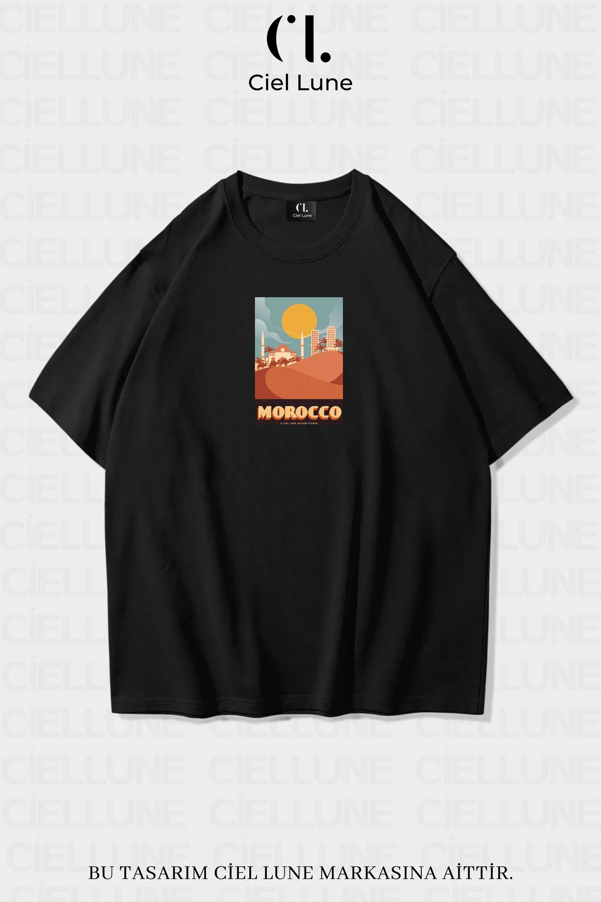 Unisex Kadın Erkek Morocco Baskılı Özel Tasarım Oversize T-shirt