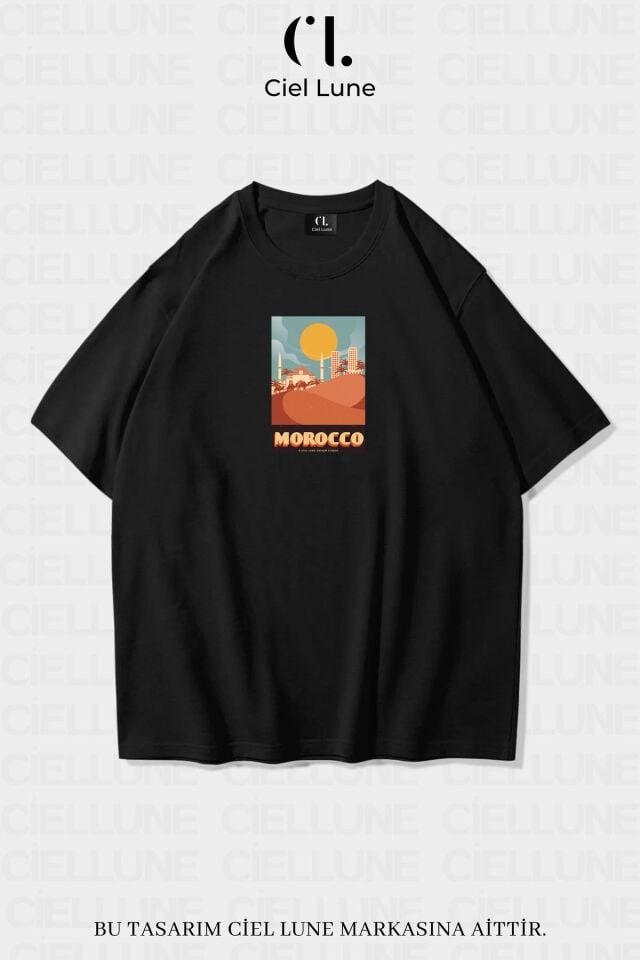 Unisex Kadın Erkek Morocco Baskılı Özel Tasarım Oversize T-shirt