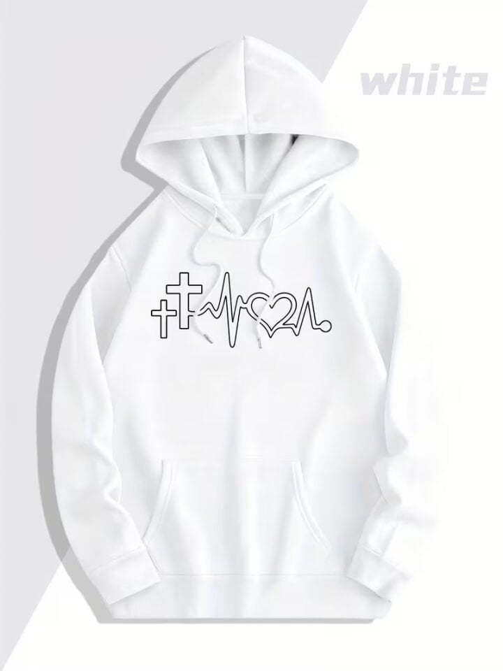 Heartbeat Baskılı Hoodie Sweatshirt – Kapüşonlu Unisex Çift Kombin Oversize 2'li Set